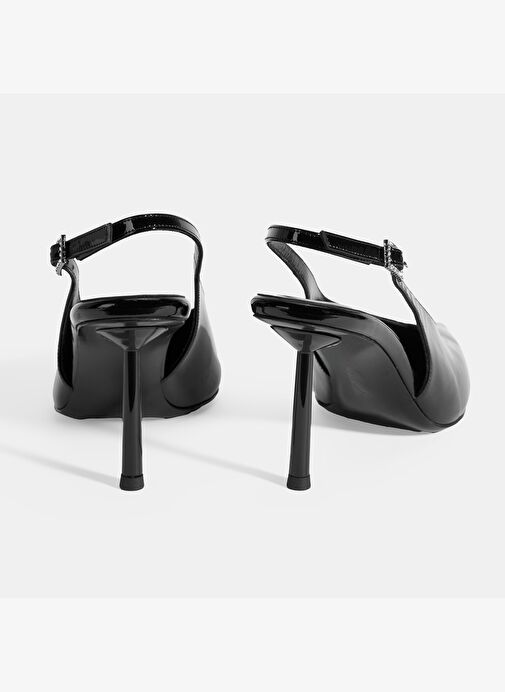 Kadın Siyah Ayarlanabilir Taşlı Toka Detaylı Rugan Topuklu Ayakkabı - Görsel 8