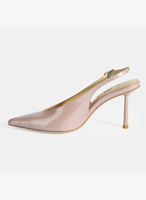 Kadın Ten Ayarlanabilir Taşlı Toka Detaylı Rugan Topuklu Ayakkabı - Görsel 4