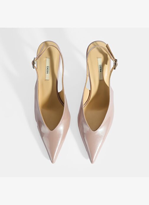 Kadın Ten Ayarlanabilir Taşlı Toka Detaylı Rugan Topuklu Ayakkabı - Görsel 9