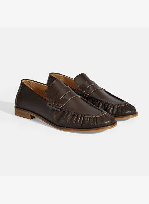 Kadın Kahve Slip-On Deri Loafer - Görsel 3