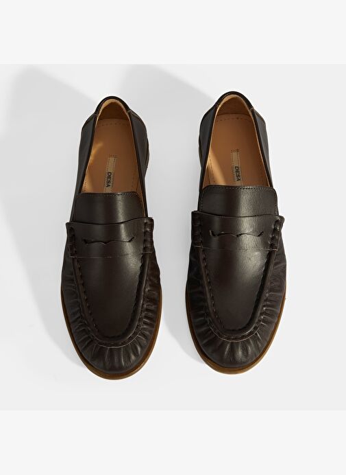Kadın Kahve Slip-On Deri Loafer - Görsel 8