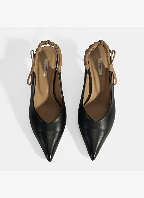 Kadın Siyah Fiyonk Detaylı Lastik Bantlı Deri Topuklu Ayakkabı - Görsel 8