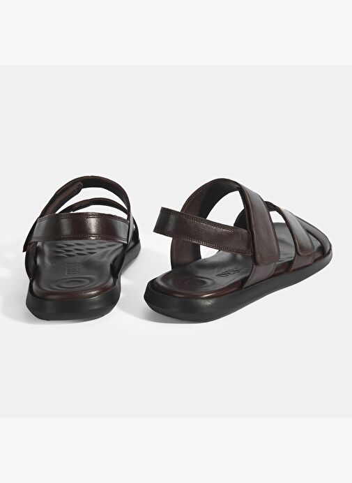 Erkek Kahve Cırt Detaylı Deri Sandalet - Görsel 6