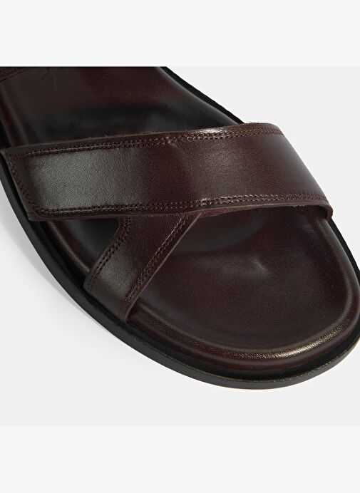 Erkek Kahve Cırt Detaylı Deri Sandalet - Görsel 8