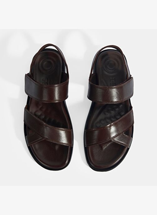 Erkek Kahve Cırt Detaylı Deri Sandalet - Görsel 9