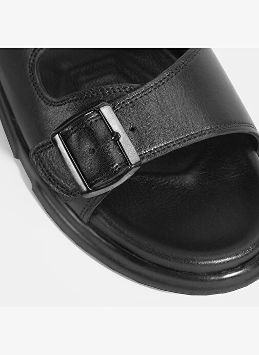 Erkek Siyah Ayarlanabilir Tokalı Deri Terlik - Görsel 8