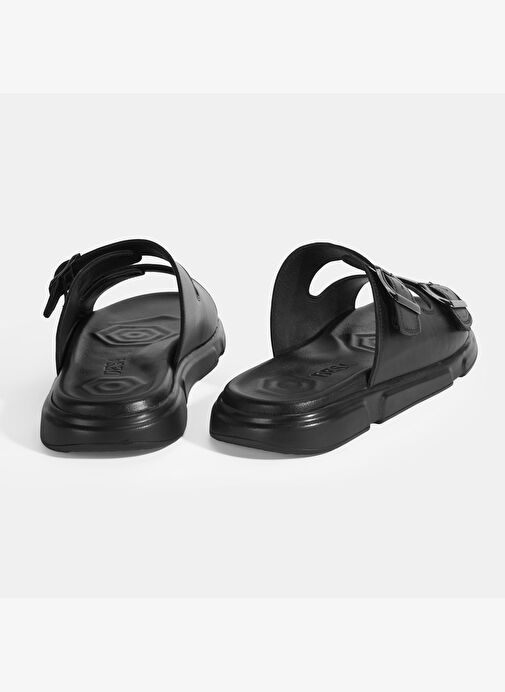 Erkek Siyah Ayarlanabilir Tokalı Deri Terlik - Görsel 9