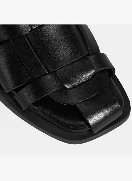 Kadın Siyah Deri Terlik - Görsel 6