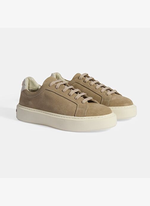 Kadın Bej Bağcıklı Süet Sneaker - Görsel 2