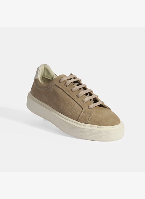 Kadın Bej Bağcıklı Süet Sneaker - Görsel 7