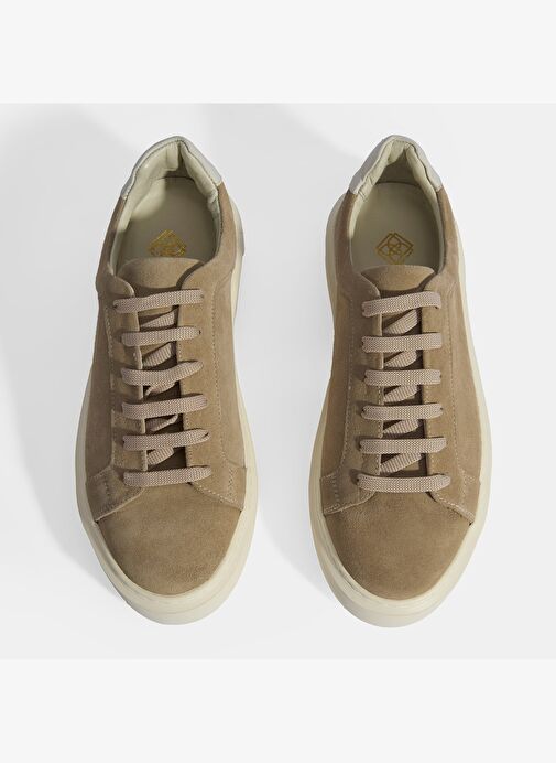Kadın Bej Bağcıklı Süet Sneaker - Görsel 8