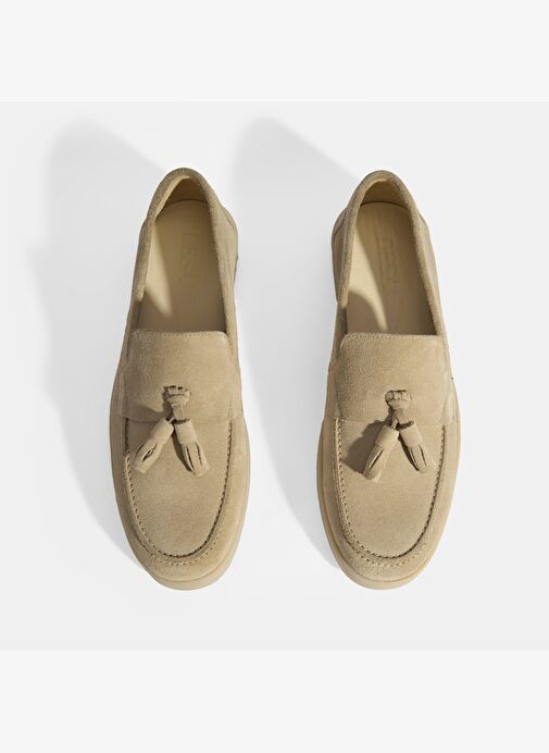 Bej Erkek Süet Püsküllü Loafer - Görsel 8