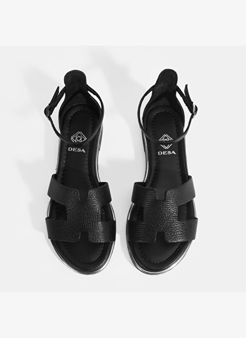 Kadın Siyah Ayarlanabilir Tokalı Deri Sandalet - Görsel 8