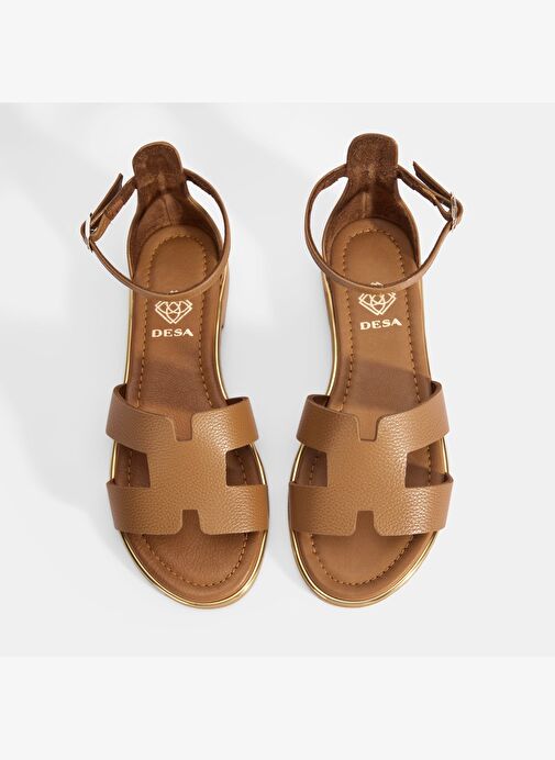 Kadın Kahve Ayarlanabilir Tokalı Deri Sandalet - Görsel 6