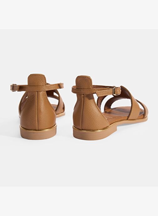 Kadın Kahve Ayarlanabilir Tokalı Deri Sandalet - Görsel 9