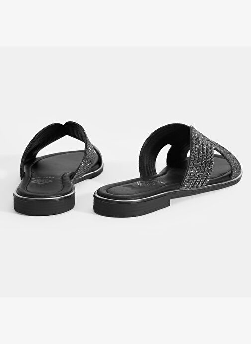 Kadın Siyah Taş Detaylı Deri Terlik - Görsel 6