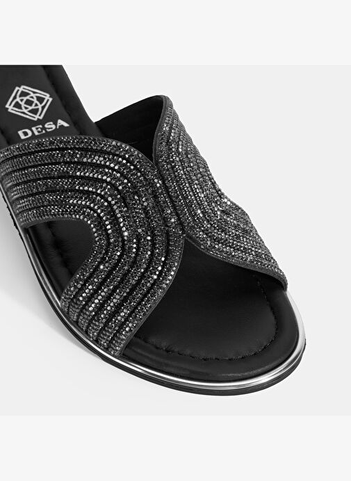 Kadın Siyah Taş Detaylı Deri Terlik - Görsel 8