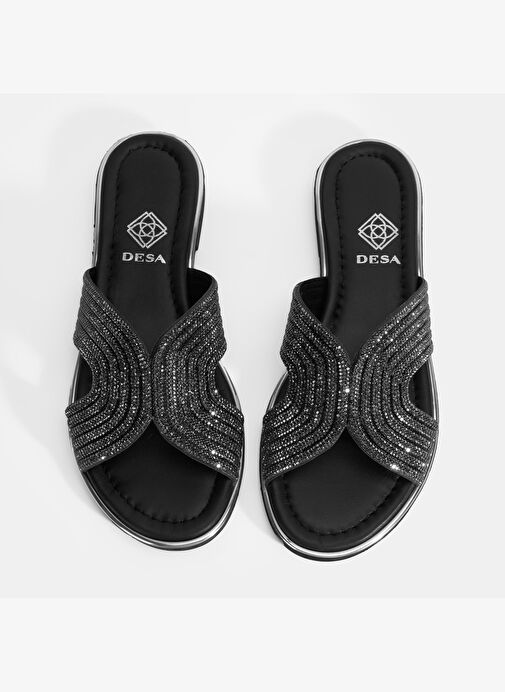 Kadın Siyah Taş Detaylı Deri Terlik - Görsel 9