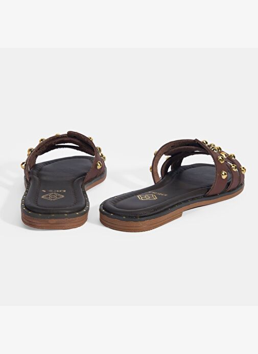 Kadın Kahve Zımba Detaylı Deri Terlik - Görsel 6