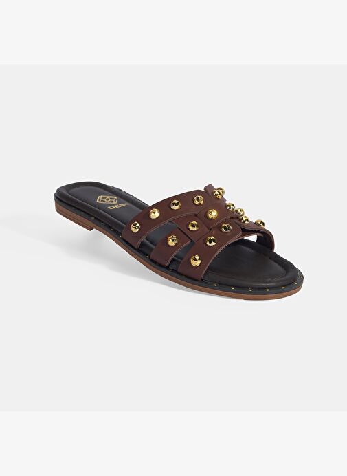 Kadın Kahve Zımba Detaylı Deri Terlik - Görsel 9