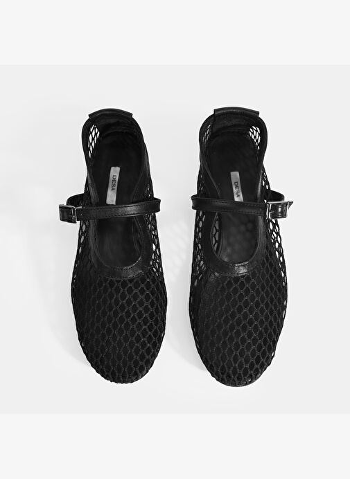 Kadın Siyah Ayarlanabilir Metal Tokalı File Babet - Görsel 8