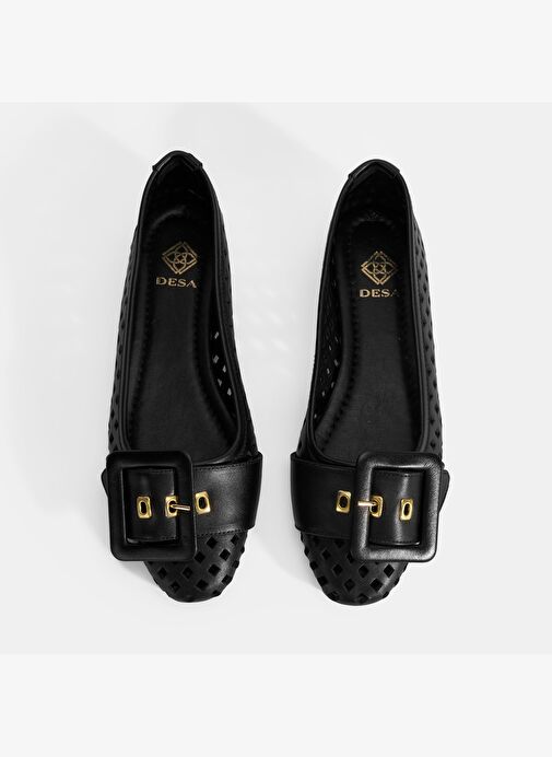 Kadın Siyah Toka Aksesuarlı Perforeli Deri Babet - Görsel 8