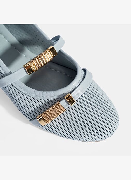 Kadın Mavi Metal Toka Aksesuarlı Deri Babet - Görsel 7