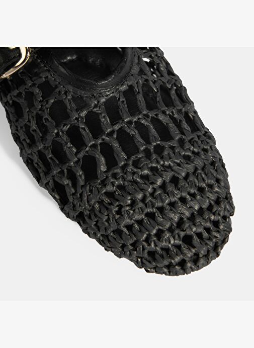 Kadın Siyah Metal Toka Aksesuarlı Örgü Babet - Görsel 7