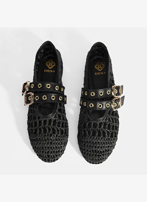 Kadın Siyah Metal Toka Aksesuarlı Örgü Babet - Görsel 8