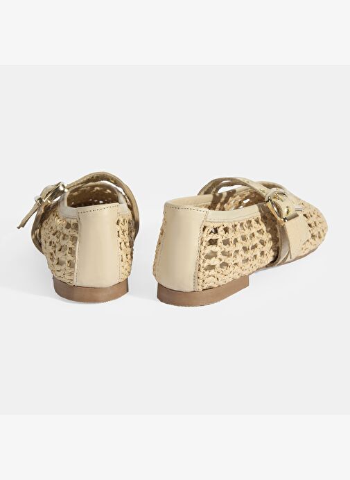 Kadın Bej Metal Toka Aksesuarlı Örgü Babet - Görsel 7