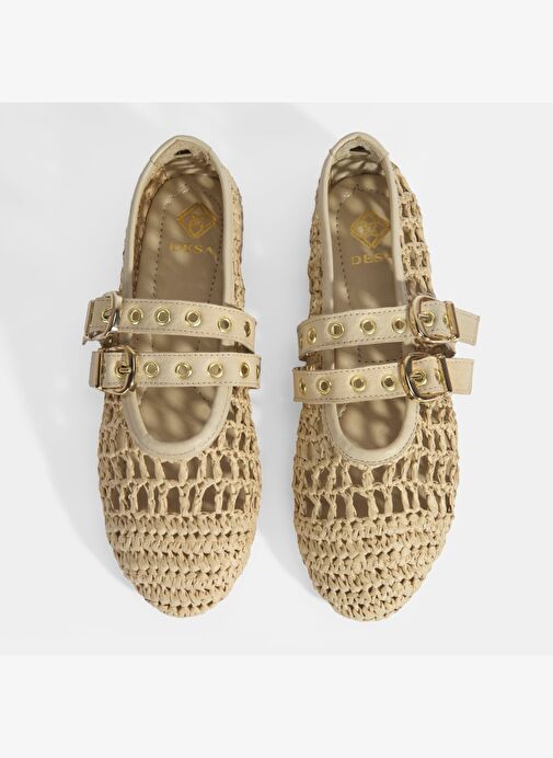 Kadın Bej Metal Toka Aksesuarlı Örgü Babet - Görsel 8