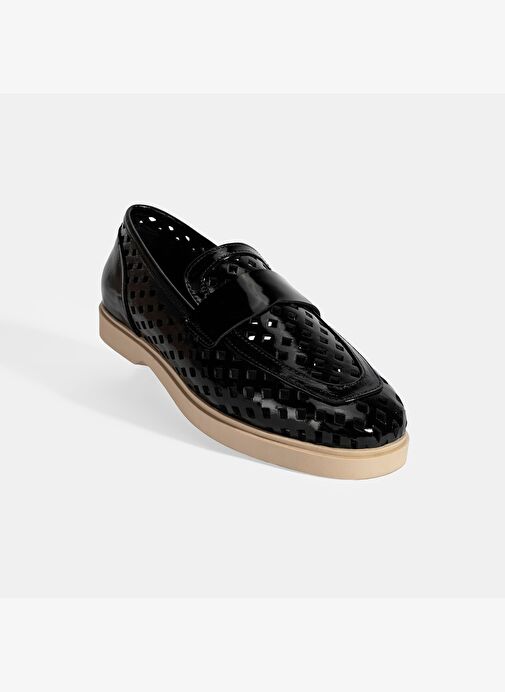 Kadın Siyah Perforeli Rugan Loafer - Görsel 7
