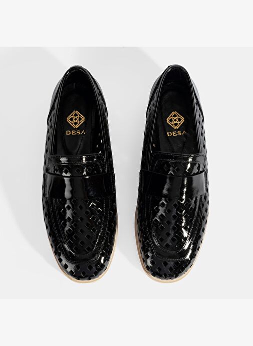 Kadın Siyah Perforeli Rugan Loafer - Görsel 9