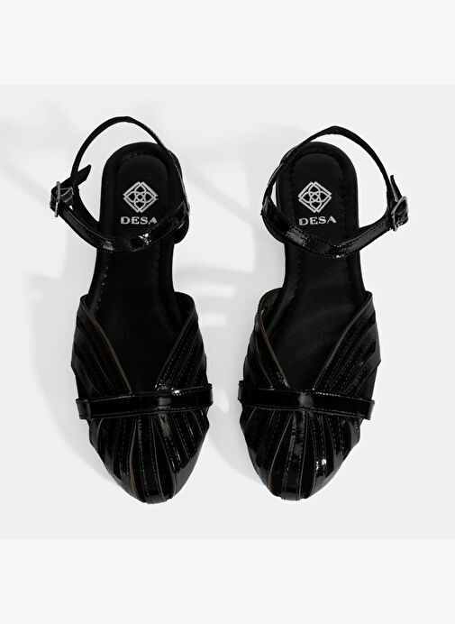 Kadın Siyah Ayarlanabilir Tokalı Rugan Sandalet - Görsel 6