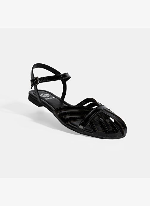 Kadın Siyah Ayarlanabilir Tokalı Rugan Sandalet - Görsel 9