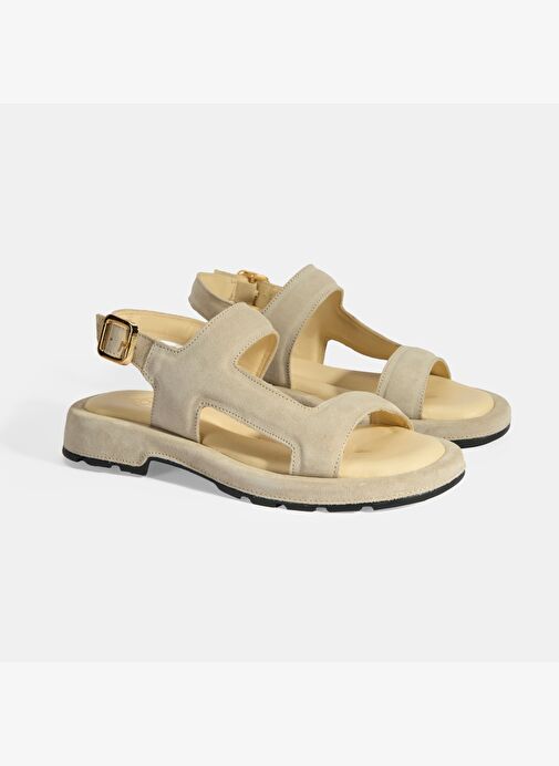 Kadın Bej Süet Tokalı Sandalet - Görsel 3