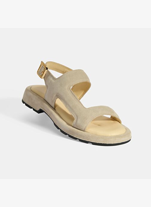 Kadın Bej Süet Tokalı Sandalet - Görsel 7