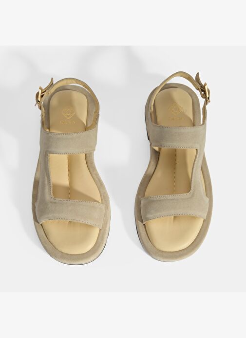 Kadın Bej Süet Tokalı Sandalet - Görsel 8