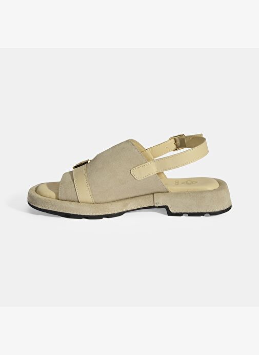Kadın Bej Süet Tokalı Sandalet - Görsel 4
