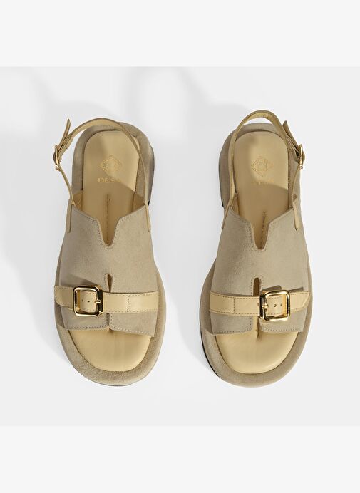 Kadın Bej Süet Tokalı Sandalet - Görsel 8