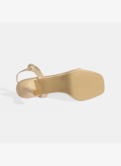 Kadın Gold Toka Detaylı Topuklu Abiye Sandalet - Görsel 5