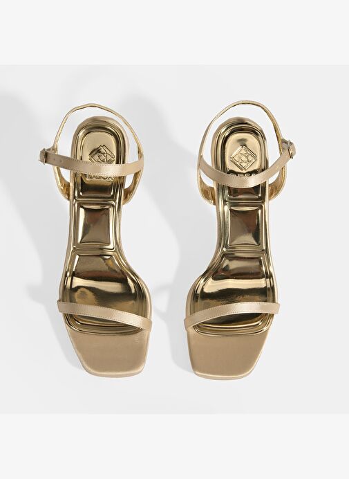 Kadın Gold Toka Detaylı Topuklu Abiye Sandalet - Görsel 9