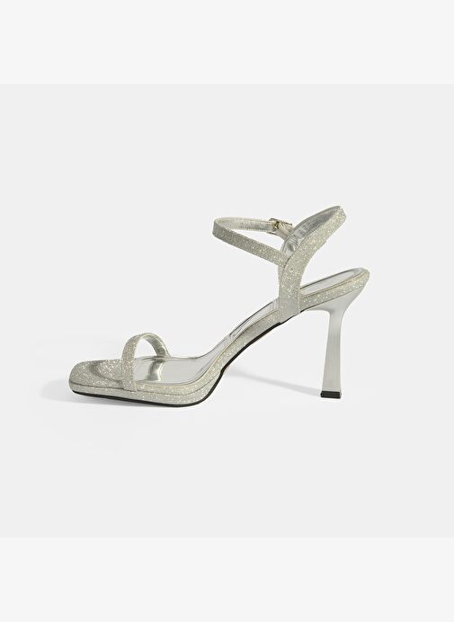 Kadın Gümüş Toka Detaylı Topuklu Abiye Sandalet - Görsel 4