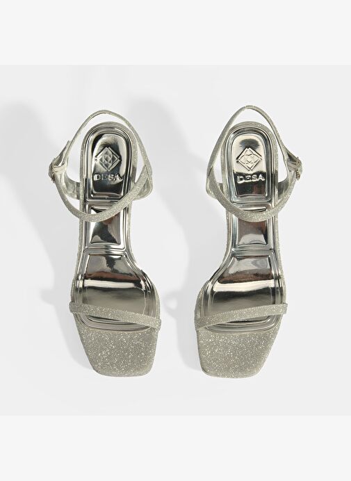 Kadın Gümüş Toka Detaylı Topuklu Abiye Sandalet - Görsel 9