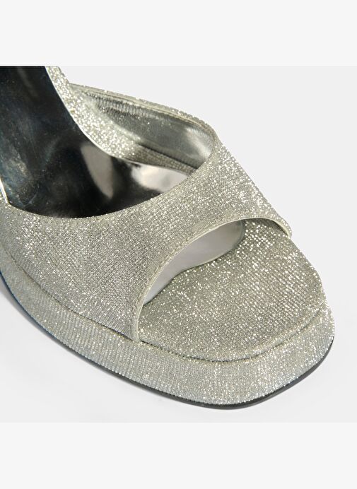 Kadın Gümüş Toka Detaylı Topuklu Abiye Sandalet - Görsel 7