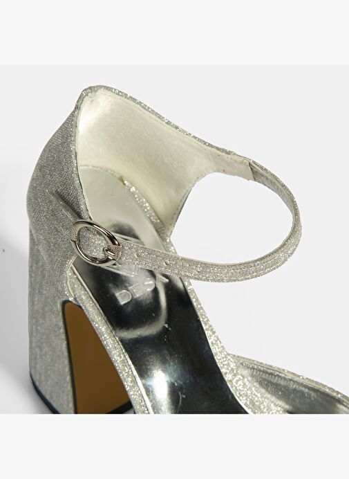 Kadın Gümüş Toka Detaylı Topuklu Abiye Sandalet - Görsel 8