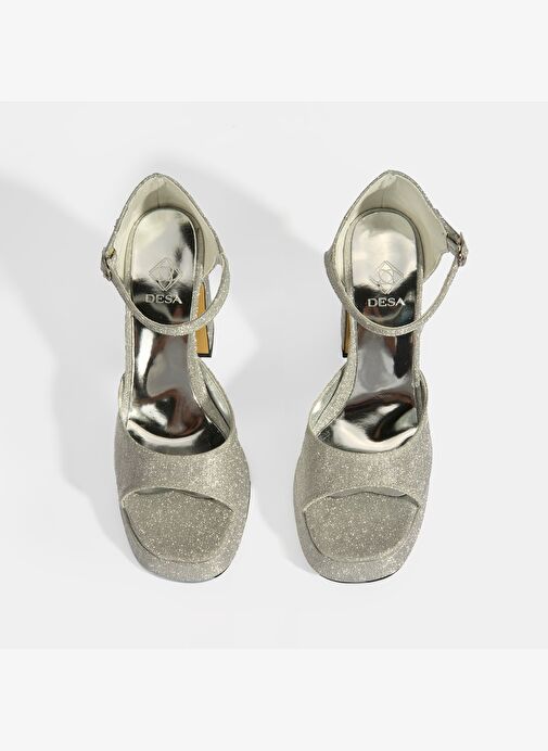 Kadın Gümüş Toka Detaylı Topuklu Abiye Sandalet - Görsel 9