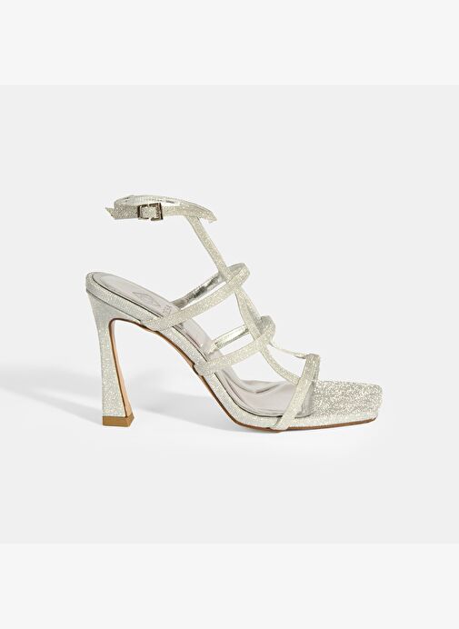 Kadın Gümüş Toka Detaylı Topuklu Abiye Sandalet - Görsel 2