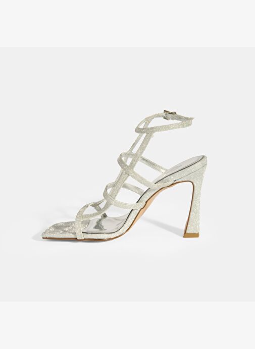 Kadın Gümüş Toka Detaylı Topuklu Abiye Sandalet - Görsel 4