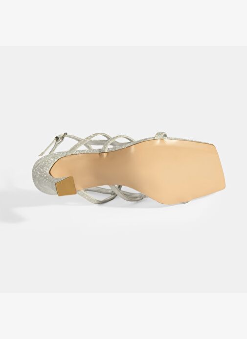 Kadın Gümüş Toka Detaylı Topuklu Abiye Sandalet - Görsel 5